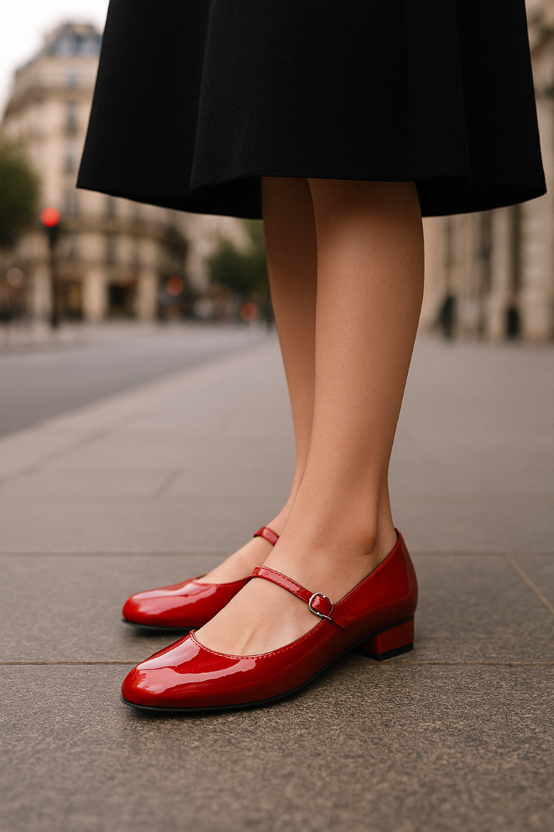 ballerines à brides rouge vernies