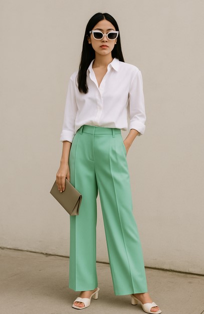 chemise blanche femme palazzo vert mint menthe 