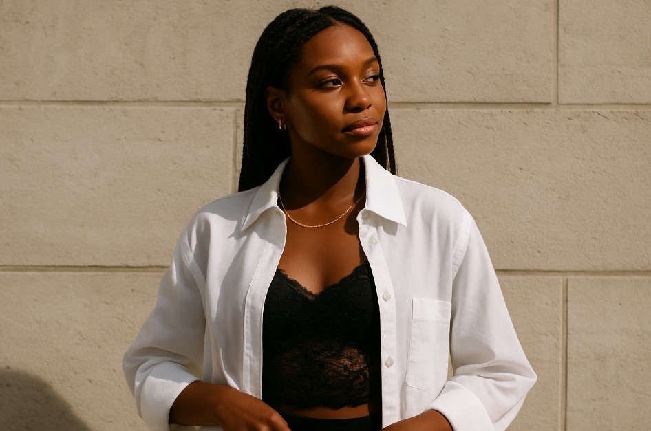 chemise blanche femme sur crop top noir dentelle 
