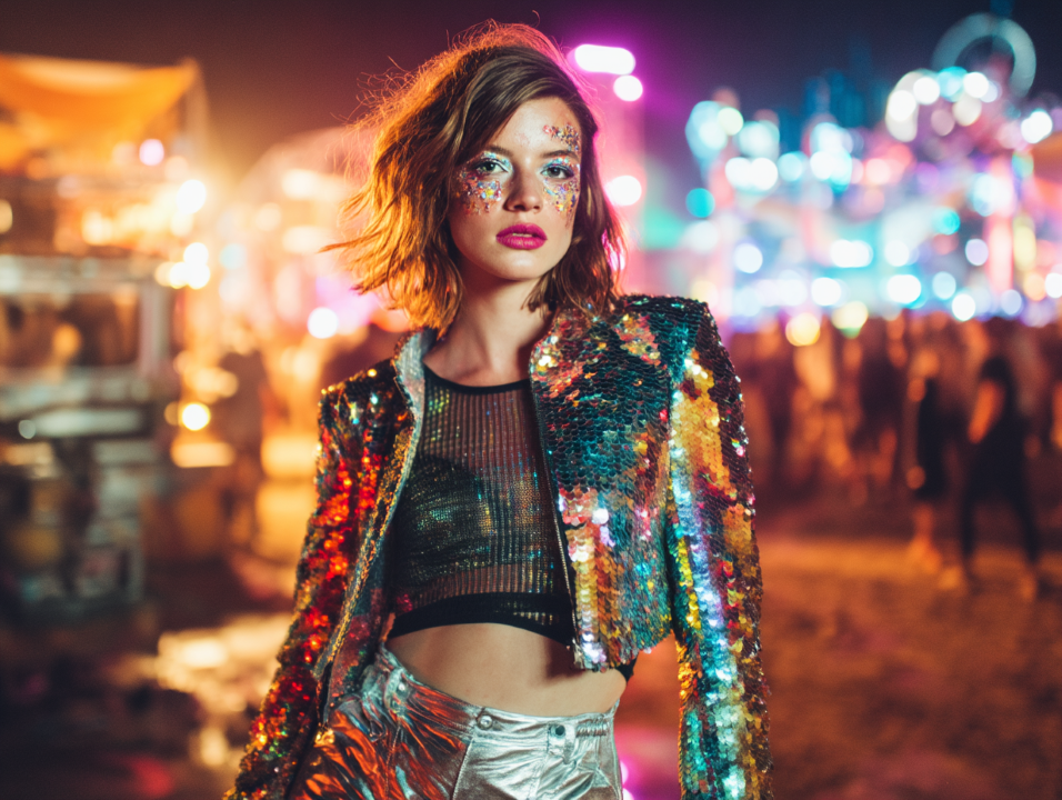 look coachella femme paillettes